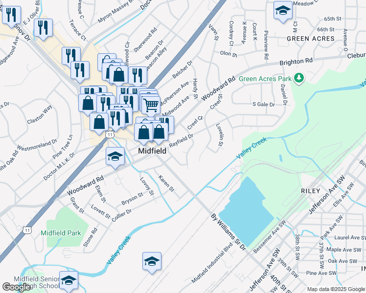 map of restaurants, bars, coffee shops, grocery stores, and more near 516 Henson Street in Birmingham
