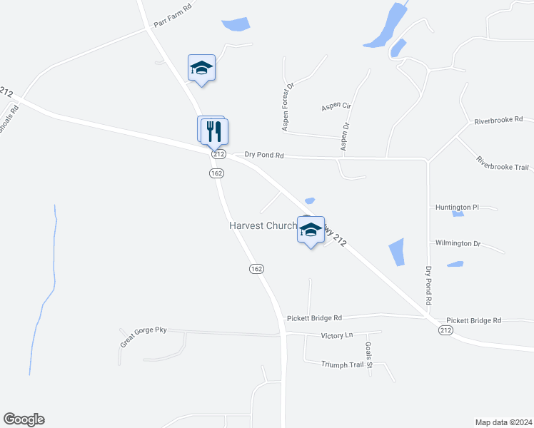 map of restaurants, bars, coffee shops, grocery stores, and more near 35 Birds Crossing in Covington