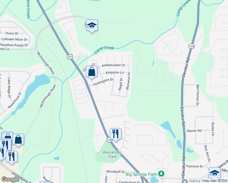 map of restaurants, bars, coffee shops, grocery stores, and more near 2020 Tudor Drive in McDonough