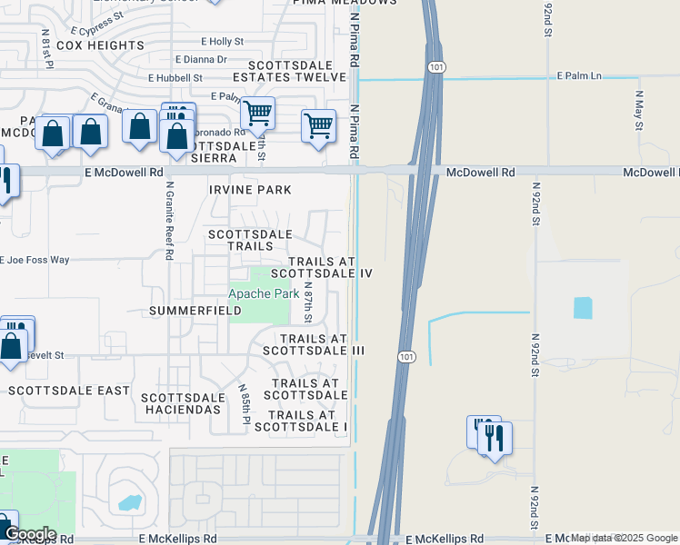 map of restaurants, bars, coffee shops, grocery stores, and more near 8744 East Moreland Street in Scottsdale