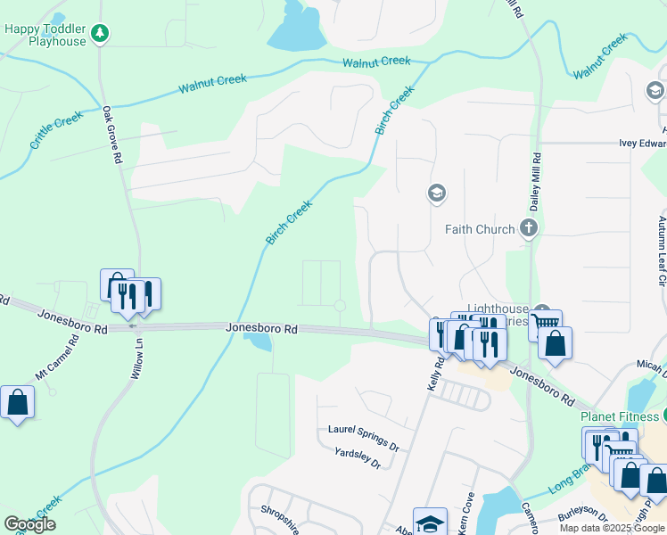 map of restaurants, bars, coffee shops, grocery stores, and more near 659 Monticello Lane in McDonough