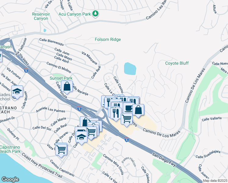 map of restaurants, bars, coffee shops, grocery stores, and more near 3713 Calle La Quinta in San Clemente