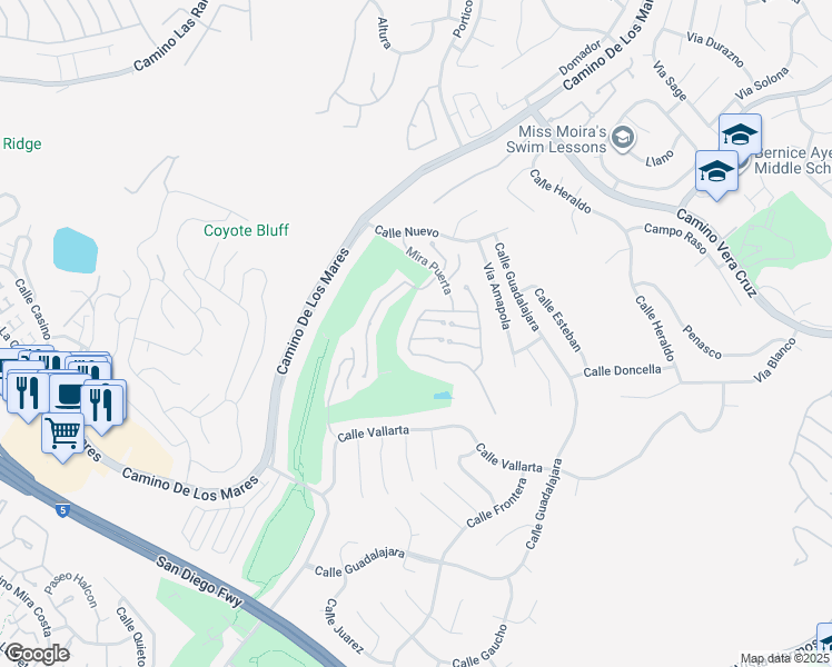 map of restaurants, bars, coffee shops, grocery stores, and more near 143 Mira Del Sur in San Clemente