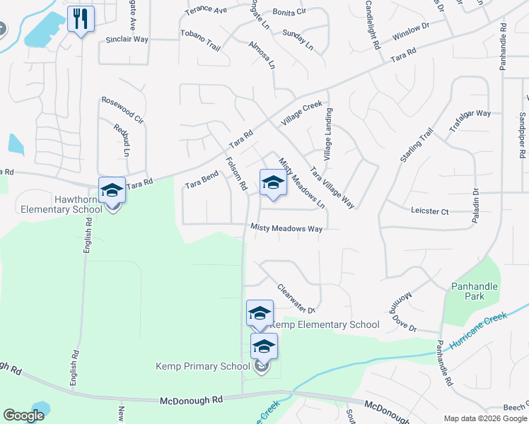 map of restaurants, bars, coffee shops, grocery stores, and more near 1073 Misty Meadows Crossing in Hampton