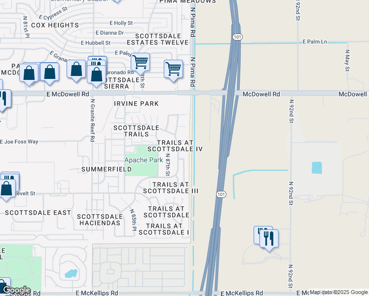 map of restaurants, bars, coffee shops, grocery stores, and more near 8744 East Moreland Street in Scottsdale