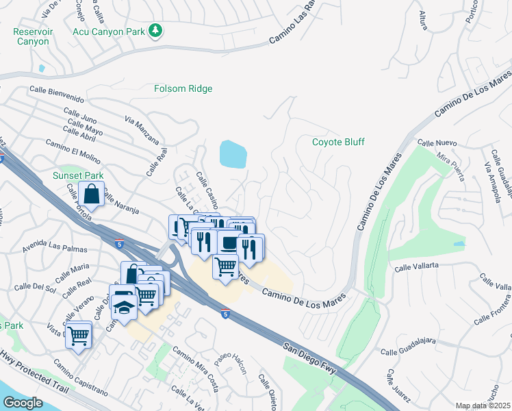 map of restaurants, bars, coffee shops, grocery stores, and more near 47 Campanilla in San Clemente