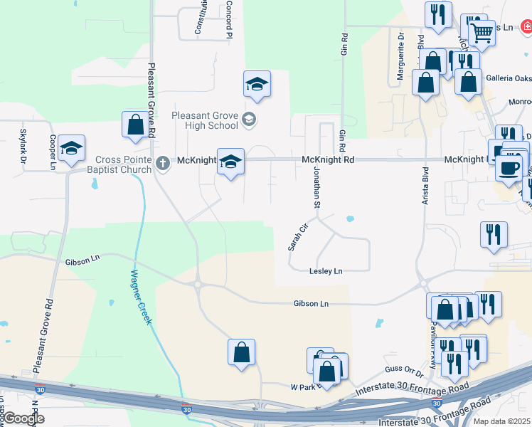 map of restaurants, bars, coffee shops, grocery stores, and more near 4901 Twin Oak Drive in Texarkana