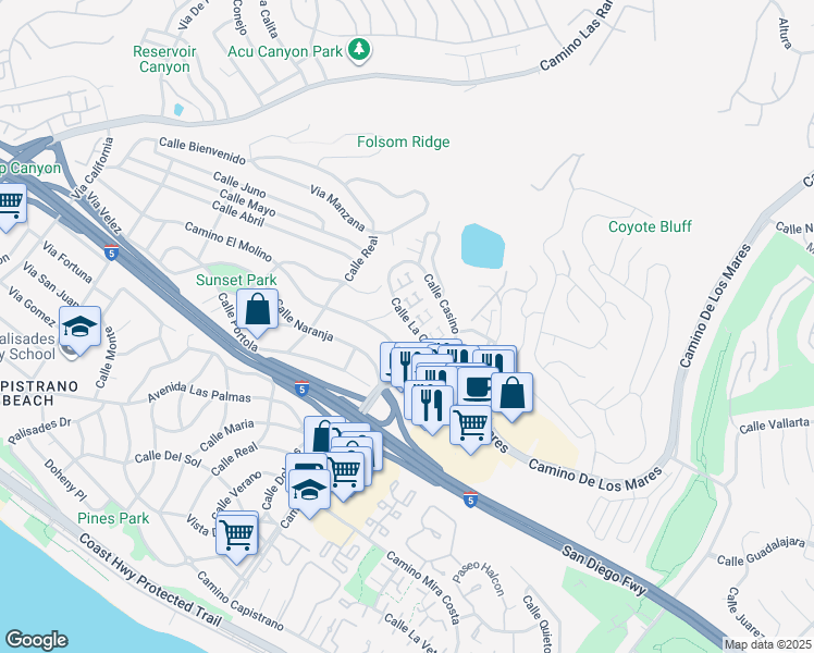 map of restaurants, bars, coffee shops, grocery stores, and more near 3713 Calle La Quinta in San Clemente