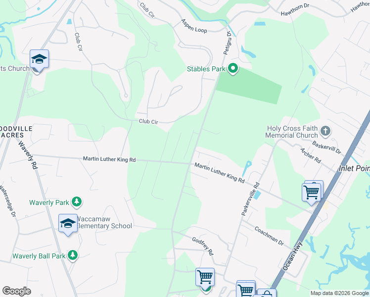 map of restaurants, bars, coffee shops, grocery stores, and more near 1554 Martin Luther King Road in Pawleys Island