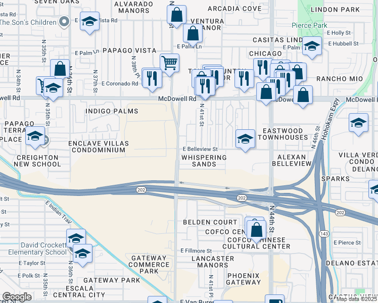 map of restaurants, bars, coffee shops, grocery stores, and more near 1131 North 40th Street in Phoenix