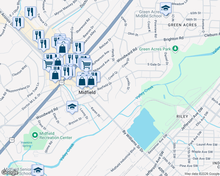 map of restaurants, bars, coffee shops, grocery stores, and more near 504 Henson Street in Birmingham