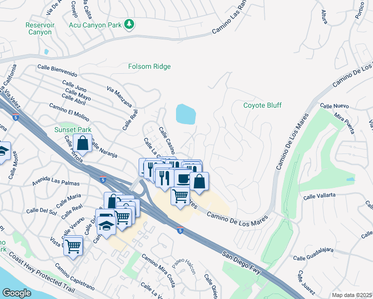 map of restaurants, bars, coffee shops, grocery stores, and more near 3515 Calle Zorra in San Clemente