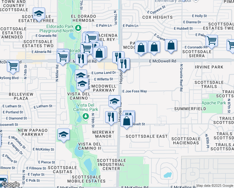 map of restaurants, bars, coffee shops, grocery stores, and more near 1232 North Hayden Road in Scottsdale