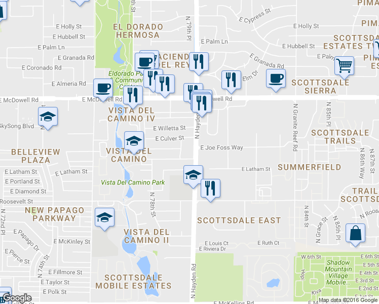 map of restaurants, bars, coffee shops, grocery stores, and more near 1232 North Hayden Road in Scottsdale