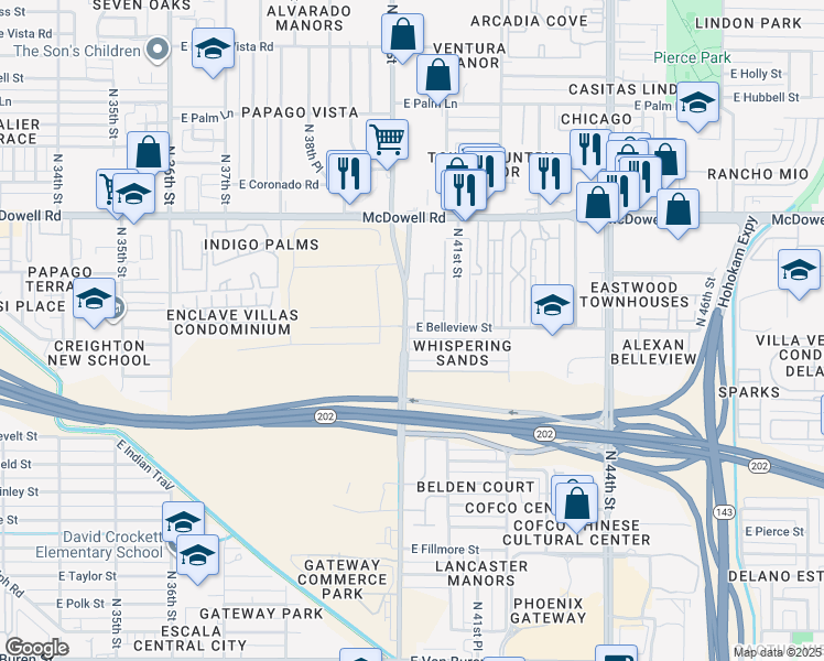 map of restaurants, bars, coffee shops, grocery stores, and more near 1131 North 40th Street in Phoenix
