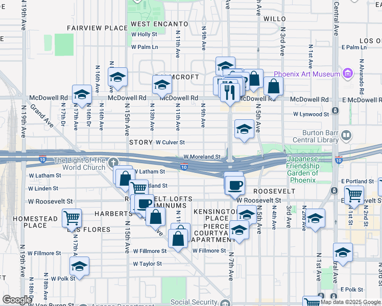 map of restaurants, bars, coffee shops, grocery stores, and more near 922 W Moreland St in Phoenix