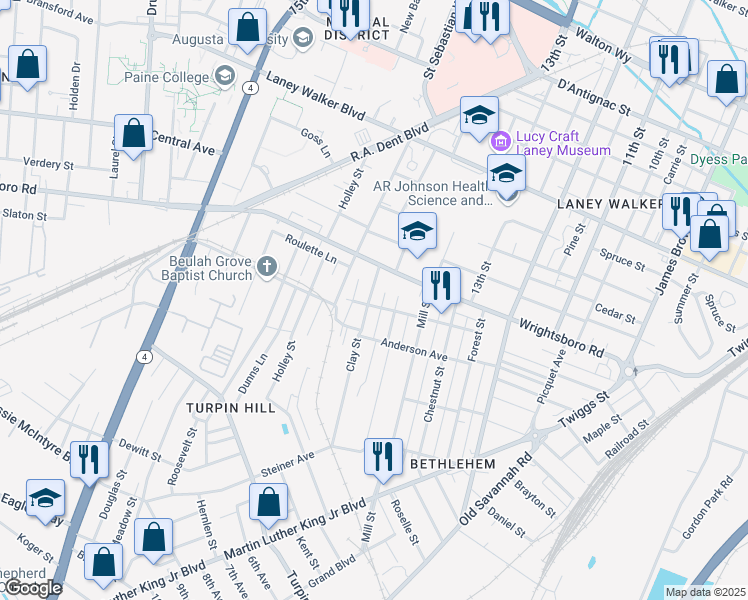 map of restaurants, bars, coffee shops, grocery stores, and more near 1339 Conklin Avenue in Augusta