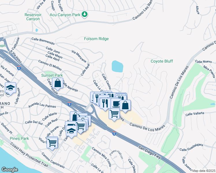 map of restaurants, bars, coffee shops, grocery stores, and more near 3707 Calle Casino in San Clemente
