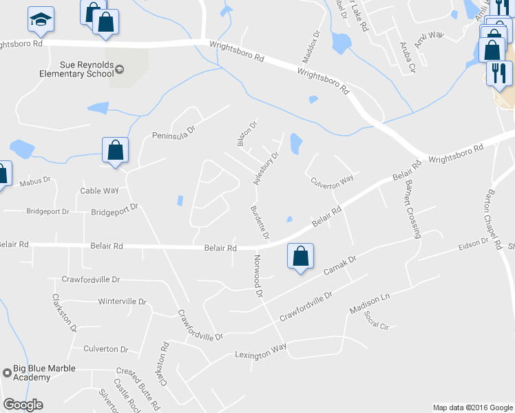 map of restaurants, bars, coffee shops, grocery stores, and more near 2825 Burdette Drive in Augusta