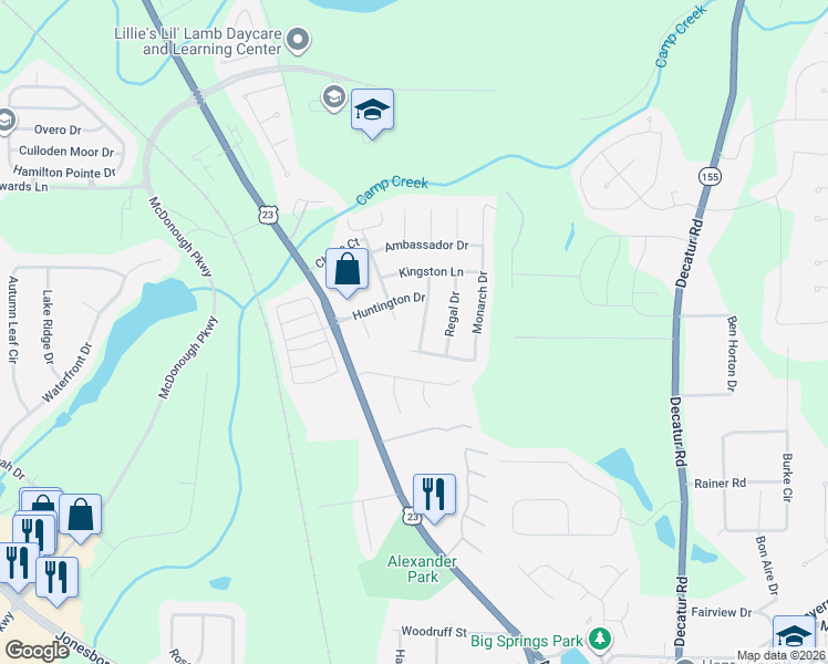map of restaurants, bars, coffee shops, grocery stores, and more near 2031 Tudor Drive in McDonough