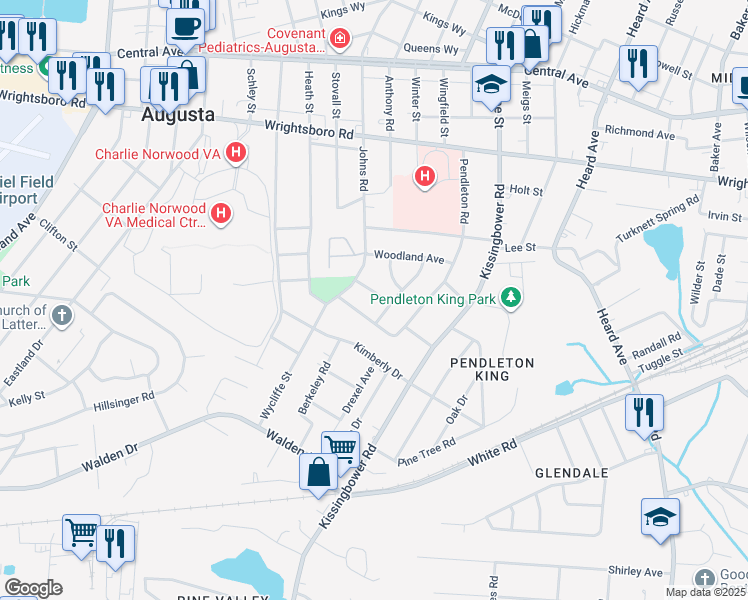 map of restaurants, bars, coffee shops, grocery stores, and more near 2222 Norman Street in Augusta