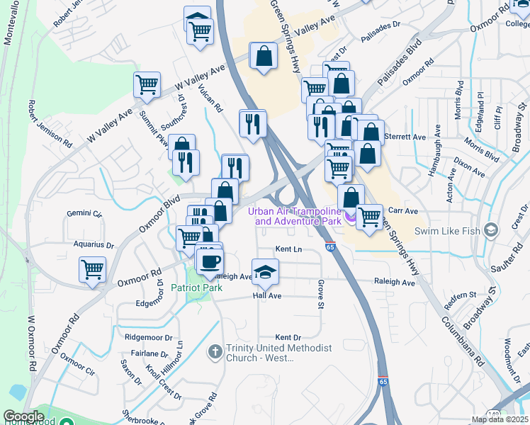 map of restaurants, bars, coffee shops, grocery stores, and more near 505 Cobb Street in Birmingham