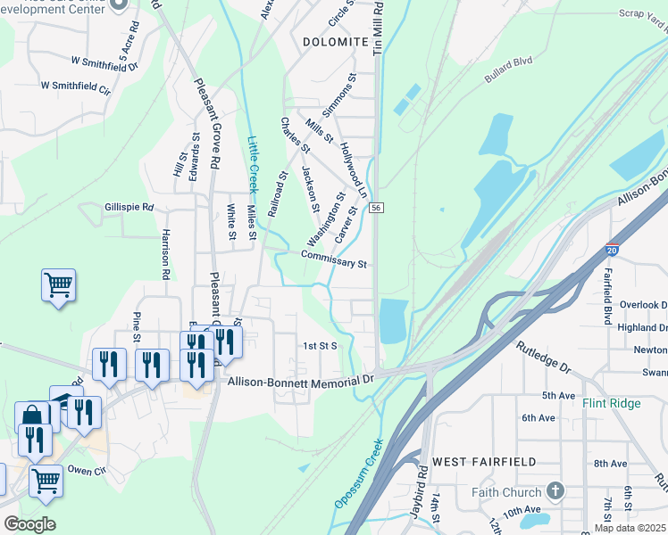 map of restaurants, bars, coffee shops, grocery stores, and more near 3548 Commissary St in Birmingham