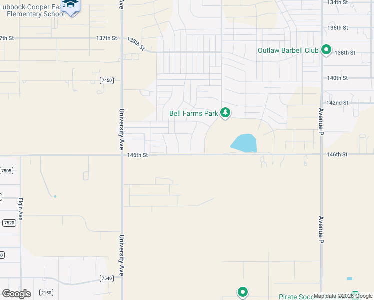 map of restaurants, bars, coffee shops, grocery stores, and more near 2223 146th Street in Lubbock