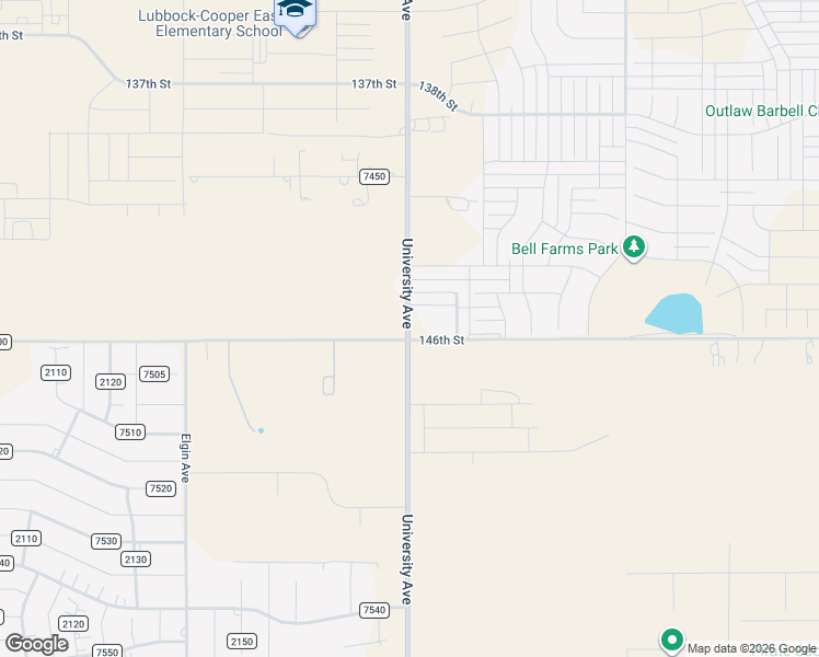 map of restaurants, bars, coffee shops, grocery stores, and more near 2458 146th Street in Lubbock