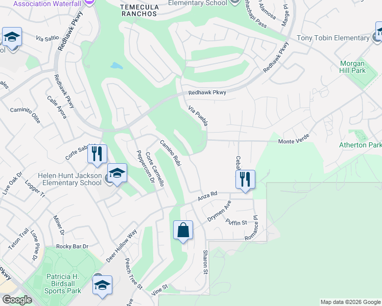 map of restaurants, bars, coffee shops, grocery stores, and more near 45834 Corte Mislanca in Temecula