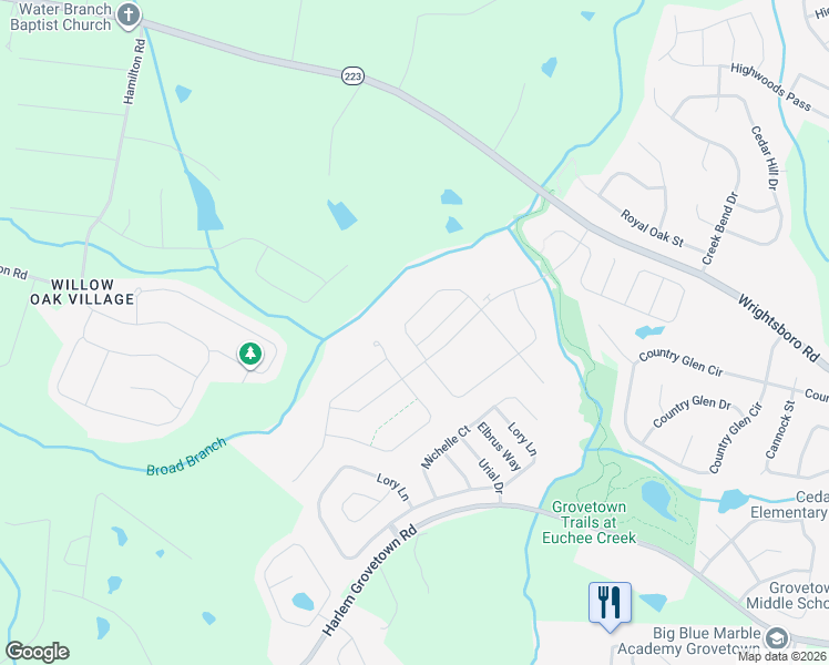 map of restaurants, bars, coffee shops, grocery stores, and more near 784 Michelle Court in Grovetown