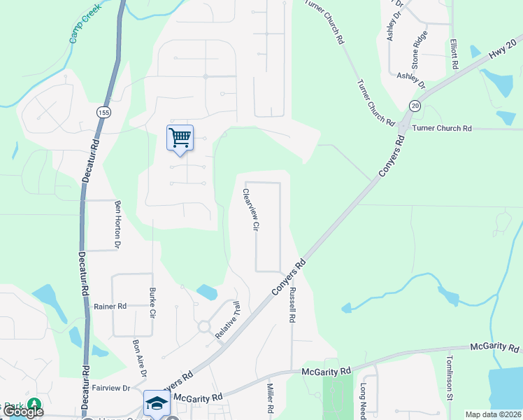 map of restaurants, bars, coffee shops, grocery stores, and more near 225 Clearview Circle in McDonough