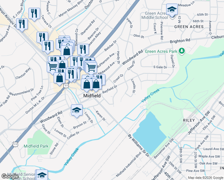 map of restaurants, bars, coffee shops, grocery stores, and more near 504 Henson Street in Birmingham