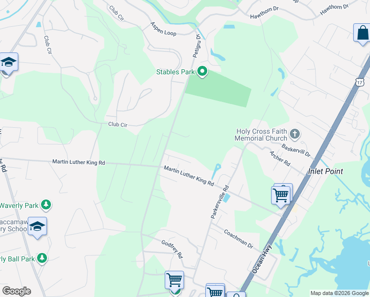 map of restaurants, bars, coffee shops, grocery stores, and more near 1486 Martin Luther King Road in Pawleys Island