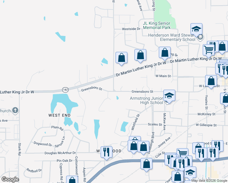 map of restaurants, bars, coffee shops, grocery stores, and more near 621 Greensboro Street in Starkville