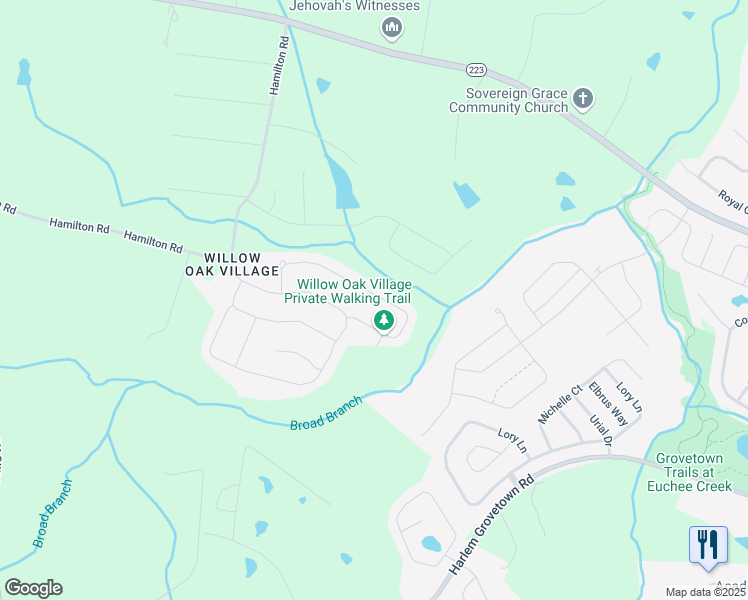 map of restaurants, bars, coffee shops, grocery stores, and more near 463 Sebastian Drive in Grovetown