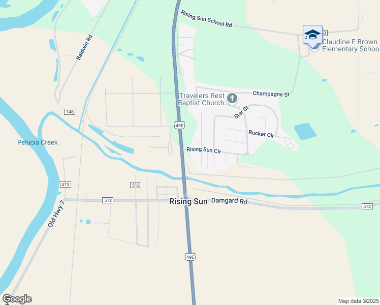 map of restaurants, bars, coffee shops, grocery stores, and more near 605 Rising Sun Circle in Greenwood