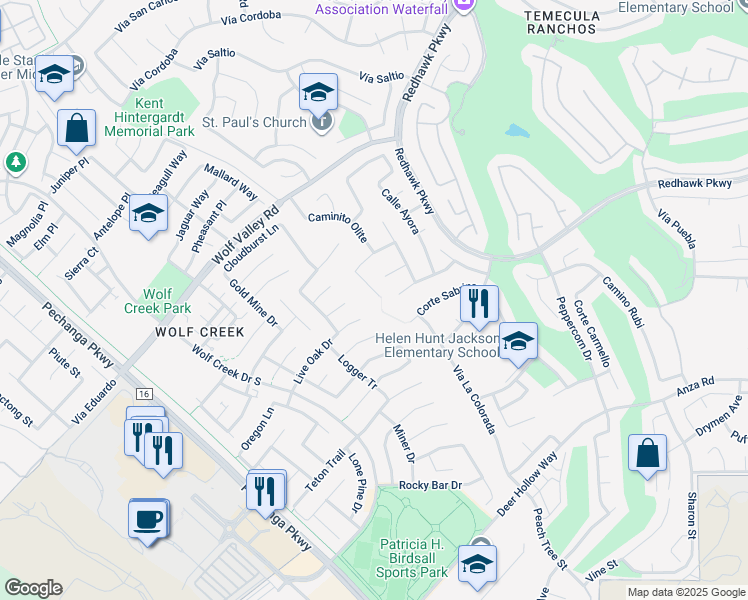 map of restaurants, bars, coffee shops, grocery stores, and more near 45779 Corte Rodrigo in Temecula