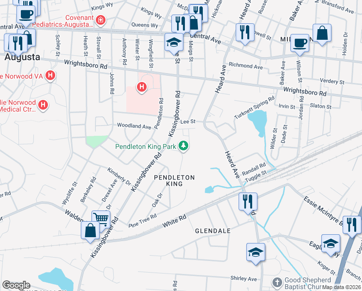 map of restaurants, bars, coffee shops, grocery stores, and more near 1511 Myrtle Ln in Augusta