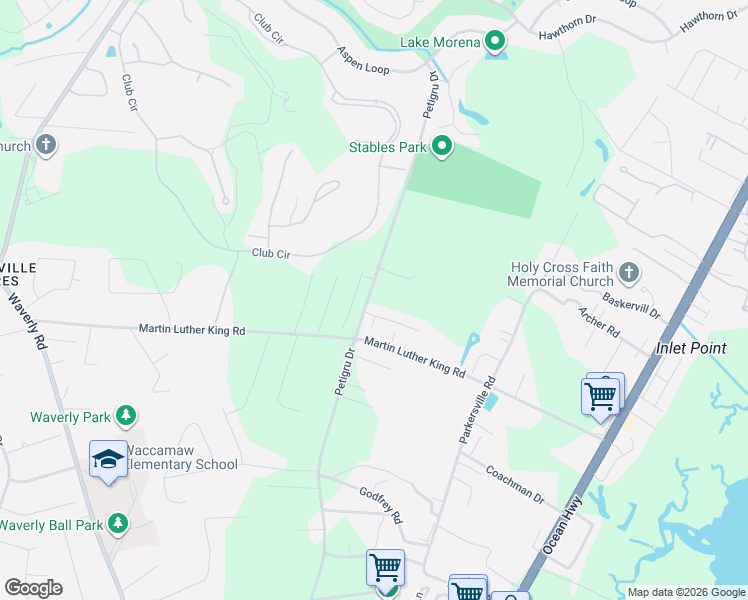 map of restaurants, bars, coffee shops, grocery stores, and more near 1554 Martin Luther King Road in Pawleys Island