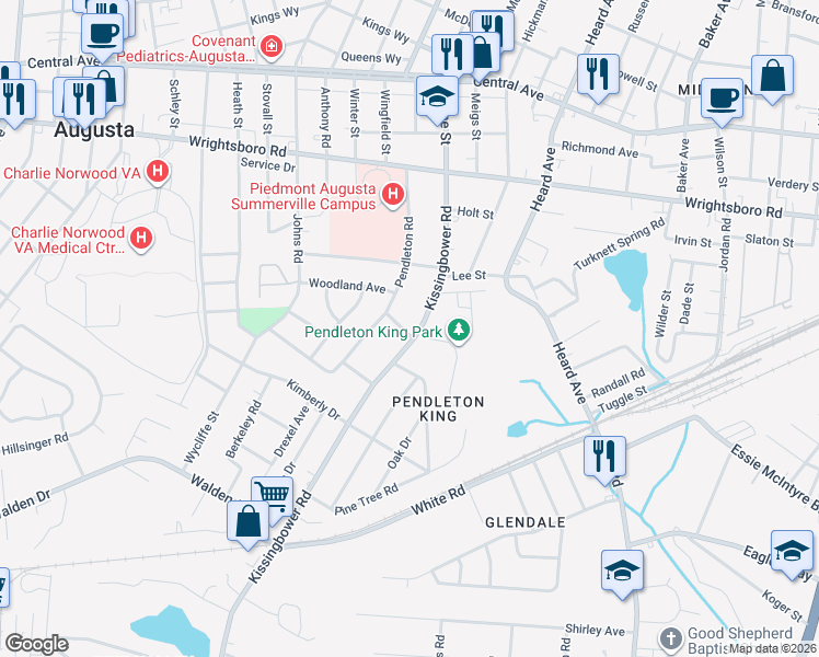 map of restaurants, bars, coffee shops, grocery stores, and more near 1599 Troupe Street in Augusta