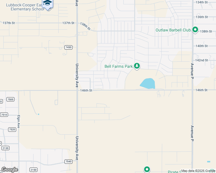 map of restaurants, bars, coffee shops, grocery stores, and more near 2223 146th Street in Lubbock