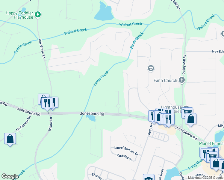 map of restaurants, bars, coffee shops, grocery stores, and more near Heavenly Hollow Place in Henry County