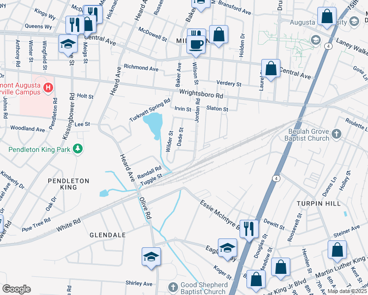 map of restaurants, bars, coffee shops, grocery stores, and more near 1810 Arch Drive in Augusta