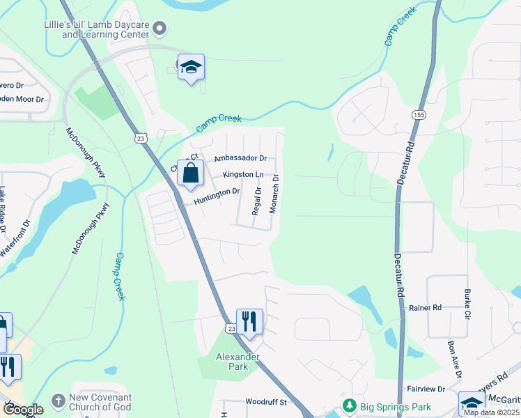map of restaurants, bars, coffee shops, grocery stores, and more near 3050 Regal Drive in McDonough