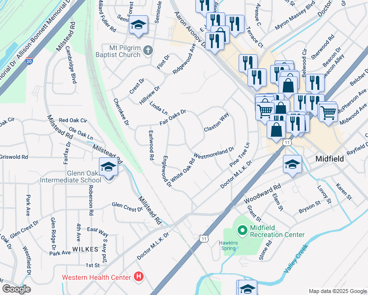 map of restaurants, bars, coffee shops, grocery stores, and more near 7409 Dogwood Lane in Fairfield