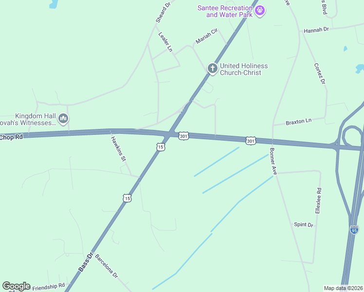 map of restaurants, bars, coffee shops, grocery stores, and more near U.S. 301 in Santee