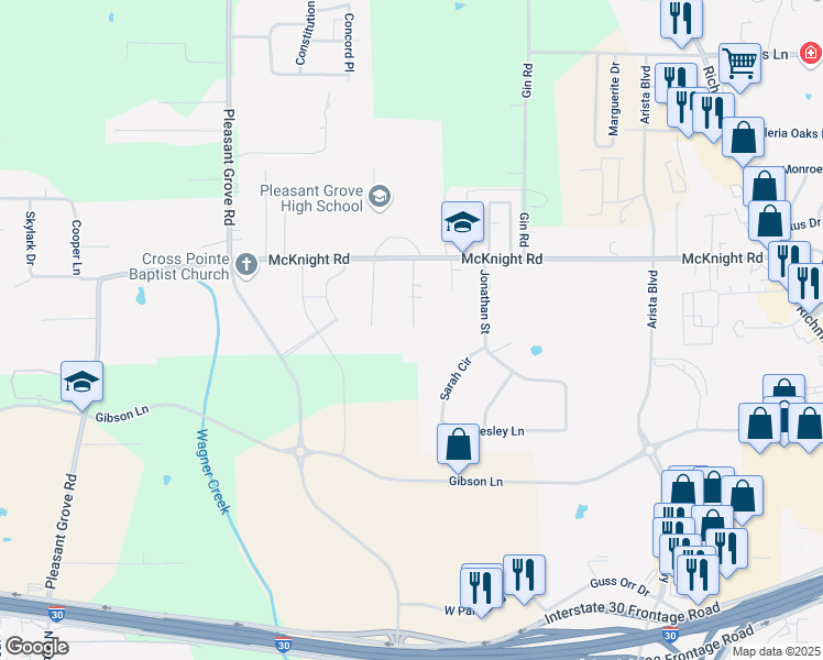map of restaurants, bars, coffee shops, grocery stores, and more near 4901 Twin Oak Drive in Texarkana