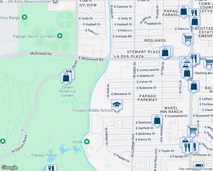 map of restaurants, bars, coffee shops, grocery stores, and more near 1302 North 66th Street in Scottsdale