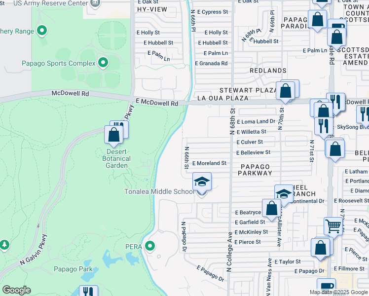map of restaurants, bars, coffee shops, grocery stores, and more near 1302 North 66th Street in Scottsdale